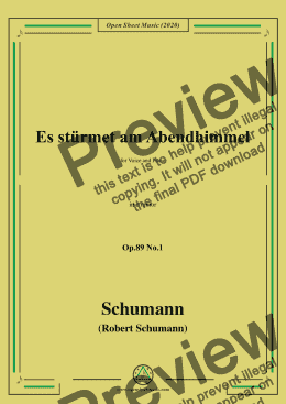 page one of Schumann-Es stürmet am Abendhimmel,Op.89 No.1,in e minor 