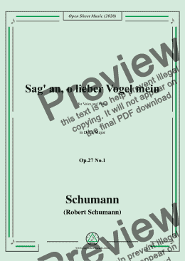 page one of Schumann-Sag' an,o lieber Vogel mein,Op.27 No.1,in D flat Major 