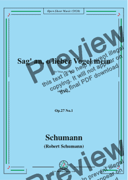 page one of Schumann-Sag' an,o lieber Vogel mein,Op.27 No.1,in B Major