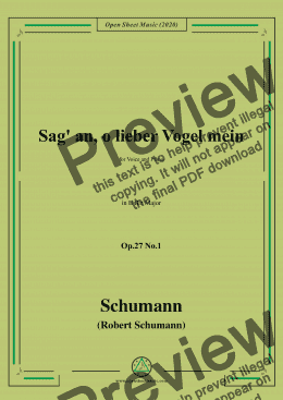 page one of Schumann-Sag' an,o lieber Vogel mein,Op.27 No.1,in B flat Major 