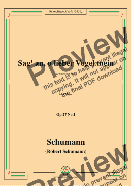 page one of Schumann-Sag' an,o lieber Vogel mein,Op.27 No.1,in A Major 