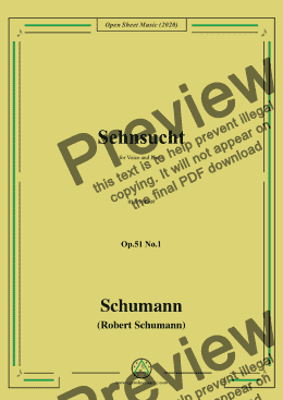 page one of Schumann-Sehnsucht,Op.51 No.1,in d minor,for Voice and Piano 