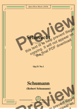 page one of Schumann-Sehnsucht,Op.51 No.1,in e flat minor,for Voice and Piano