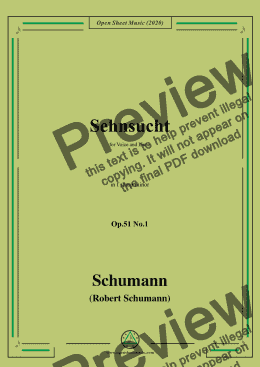 page one of Schumann-Sehnsucht,Op.51 No.1,in f sharp minor,for Voice and Piano 