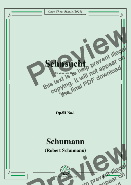 page one of Schumann-Sehnsucht,Op.51 No.1,in g minor,for Voice and Piano 