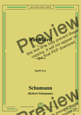 page one of Schumann-Nachtlied,Op.96 No.1,in D flat Major,for Voice&Piano 