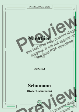 page one of Schumann-Nachtlied,Op.96 No.1,in E flat Major,for Voice&Piano 