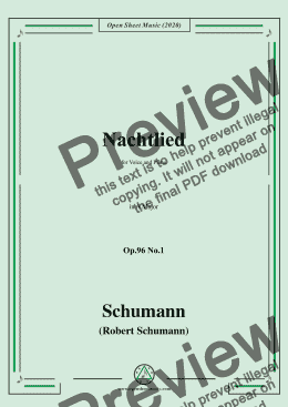 page one of Schumann-Nachtlied,Op.96 No.1,in A Major,for Voice&Piano 