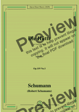 page one of Schumann-Die Hütte,Op.119 No.1 in A Major,for Voice&Piano