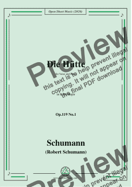 page one of Schumann-Die Hütte,Op.119 No.1 in B flat Major,for Voice&Piano 