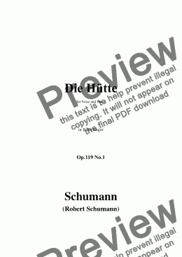 page one of Schumann-Die Hütte,Op.119 No.1 in E flat Major,for Voice&Piano