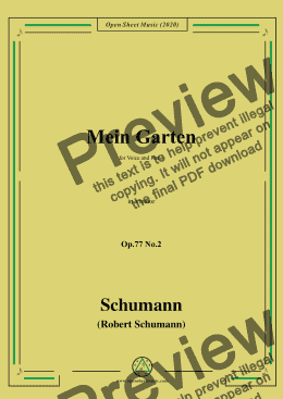 page one of Schumann-Mein Garten,Op.77 No.2,in a minor,for Voice&Piano