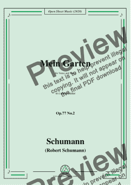 page one of Schumann-Mein Garten,Op.77 No.2,in c sharp minor,for Voice&Piano 