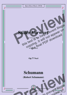 page one of Schumann-Stiller Vorwurf,Op.77,No.4,in b flat minor,for Voice&Piano 