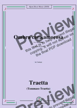 page one of Traetta-Ombra cara,amorosa,in f minor,for Voice and Piano 