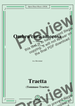 page one of Traetta-Ombra cara,amorosa,in a flat minor,for Voice and Piano 