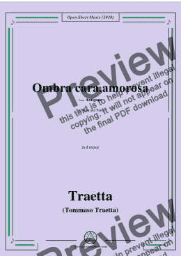 page one of Traetta-Ombra cara,amorosa,in d minor,for Voice and Piano 