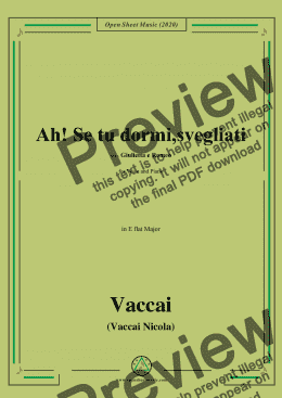 page one of Vaccai-Ah! Se tu dormi,svegliati,in E flat Major,for Voice and Piano