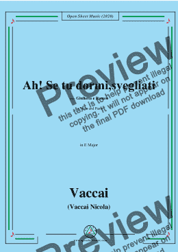 page one of Vaccai-Ah! Se tu dormi,svegliati,in E Major,for Voice and Piano 