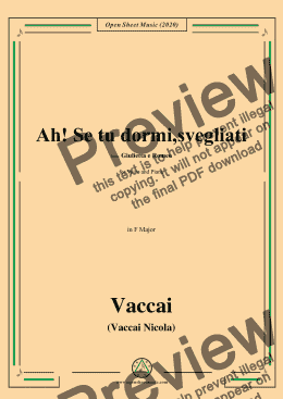 page one of Vaccai-Ah! Se tu dormi,svegliati,in F Major,for Voice and Piano