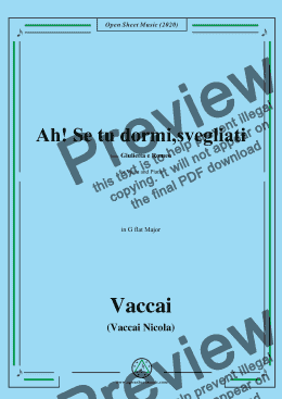 page one of Vaccai-Ah! Se tu dormi,svegliati,in G flat Major,for Voice and Piano 