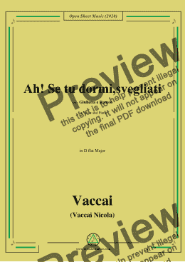 page one of Vaccai-Ah! Se tu dormi,svegliati,in D flat Major,for Voice and Piano