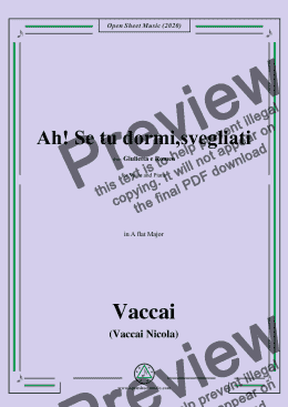 page one of Vaccai-Ah! Se tu dormi,svegliati,in A flat Major,for Voice and Piano 