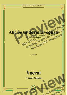 page one of Vaccai-Ah! Se tu dormi,svegliati,in A Major,for Voice and Piano 