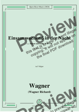 page one of Wagner-Einsam wachend in der Nacht,in F Major 