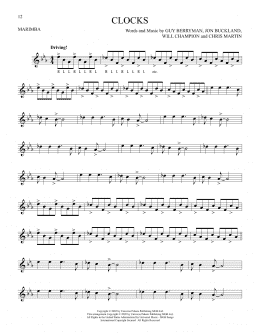 page one of Clocks (Marimba Solo)