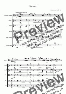 page one of Tchaikovsky  Nocturne Op. 19 No. 4 for Cello and String Orchestra