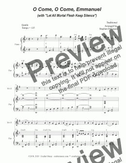 page one of O Come, O Come, Emmanuel (with "Let All Mortal Flesh Keep Silence") (Bb-Clarinet solo and Piano)