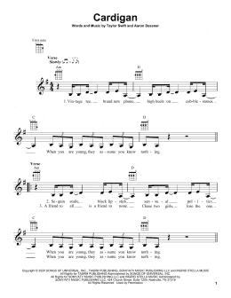 page one of cardigan (Ukulele)