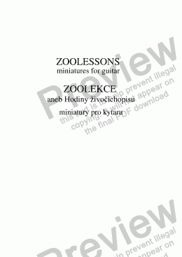 page one of ZOOLESSONS (Zoolekce) - 11 miniatures for guitar