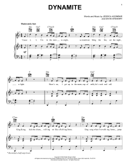 page one of Dynamite (Piano, Vocal & Guitar Chords (Right-Hand Melody))