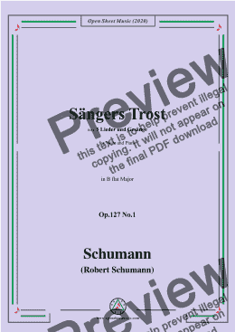 page one of Schumann-Sängers Trost Op.127 No.1,in B flat Major,for Voice and Piano 