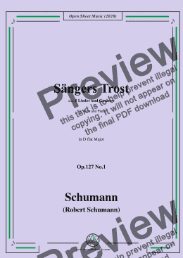 page one of Schumann-Sängers Trost Op.127 No.1,in D flat Major,for Voice and Piano 