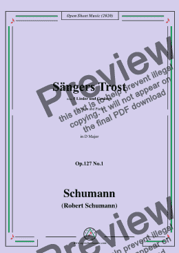 page one of Schumann-Sängers Trost Op.127 No.1,in D Major,for Voice and Piano 