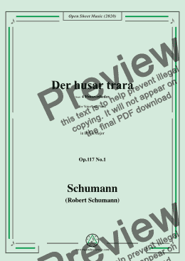 page one of Schumann-Der husar trara Op.117 No.1,in B flat Major,for Voice and Piano 