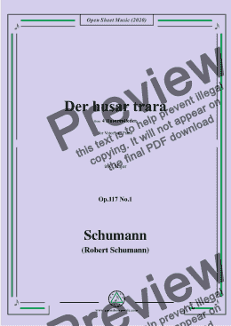 page one of Schumann-Der husar trara Op.117 No.1,in C Major,for Voice and Piano 