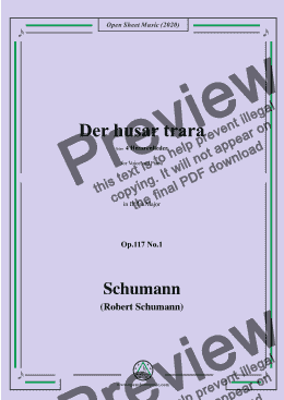 page one of Schumann-Der husar trara Op.117 No.1,in D flat Major,for Voice and Piano 