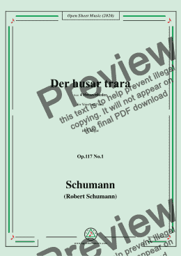 page one of Schumann-Der husar trara Op.117 No.1,in A Major,for Voice and Piano 