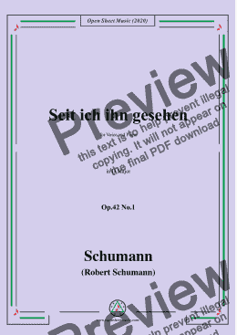 page one of Schumann-Seit ich ihn gesehen,Op.42 No.1,in D Major,for Voice and Piano  