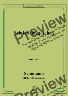 page one of Schumann-Seit ich ihn gesehen,Op.42 No.1,in A Major,for Voice and Piano 