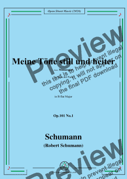 page one of Schumann-Meine Töne still und heiter,Op.101 No.1,in B flat Major,for Voice and Piano