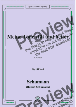 page one of Schumann-Meine Töne still und heiter,Op.101 No.1,in B Major,for Voice and Piano