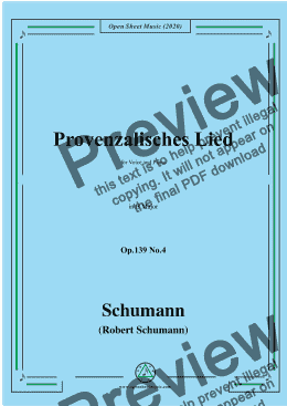 page one of Schumann-Provenzalisches Lied,Op.139 No.4,in B Major,for Voice and Piano 