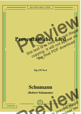 page one of Schumann-Provenzalisches Lied,Op.139 No.4,in G Major,for Voice and Piano 