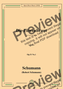 page one of Schumann-Die Löwenbraut,Op.31 No.1 in g minor,for Voice and Pano 