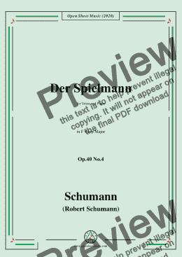 page one of Schumann-Der Spielmann Op.40 No.4,in F sharp Major,for Voice and Piano